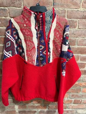 Vintage Wool ATG  all terrain gear Red Multi-Pattern Funnel Neck Pullover